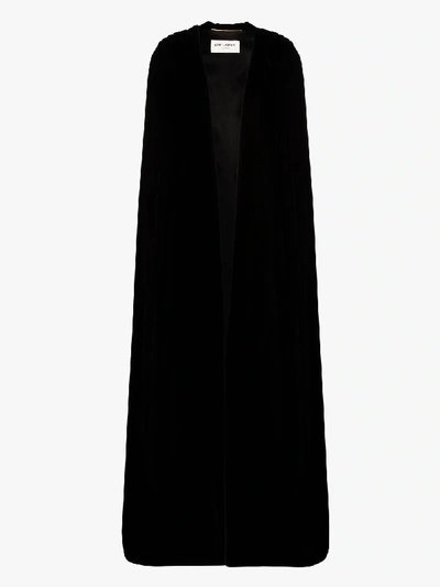 Shop Saint Laurent Black Hooded Velvet Cape