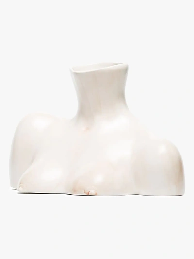 Shop Anissa Kermiche Neutral Breast Friend Earthenware Vase In Neutrals