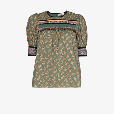 Shop Ulla Johnson Adalie Printed Cotton Blouse In Green