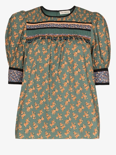 Shop Ulla Johnson Adalie Printed Cotton Blouse In Green