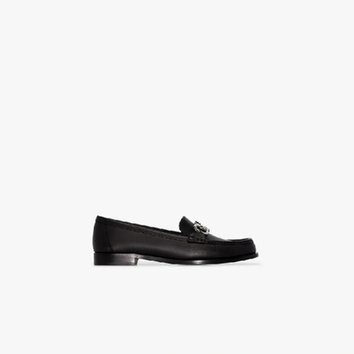Shop Ferragamo Polo Flat Leather Loafers In Black