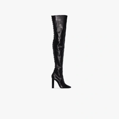 Shop Saint Laurent Moon 105mm Lace-up Boots In Black