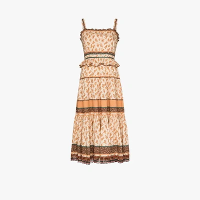 Shop Ulla Johnson Cecilie Printed Cotton Midi Dress In Neutrals