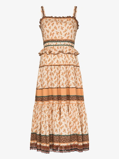 Shop Ulla Johnson Cecilie Printed Cotton Midi Dress In Neutrals