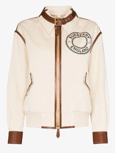 Burberry Logo Graphic Cotton Canvas And Lambskin Blouson In Neutrals ...