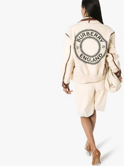 Shop Burberry Logo Graphic Bomber Jacket In Neutrals