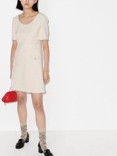 Shop Gucci Brocade Mini Dress In White