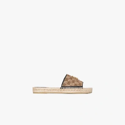Shop Gucci Brown Pilar Gg Flat Espadrille Sandals