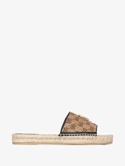 Shop Gucci Brown Pilar Gg Flat Espadrille Sandals