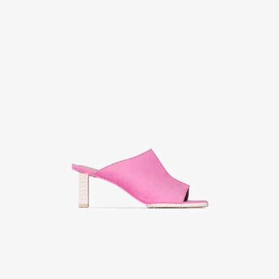 Shop Jacquemus Pink Carino 80 Square Toe Leather Mules