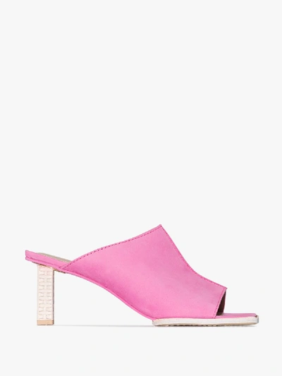 Shop Jacquemus Pink Carino 80 Square Toe Leather Mules