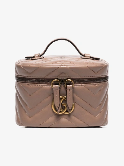 Shop Gucci Beige Gg Marmont Mini Leather Makeup Bag In Neutrals
