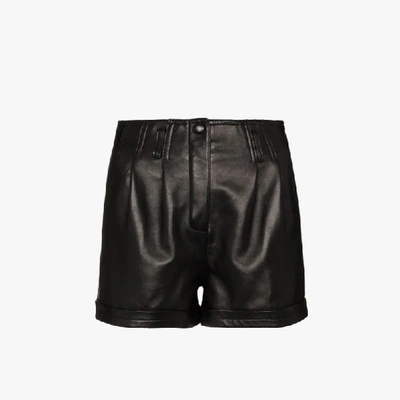 Shop Saint Laurent Pleated Short Leather Shorts In Black
