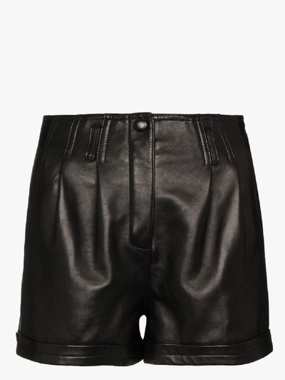 Shop Saint Laurent Pleated Short Leather Shorts In Black