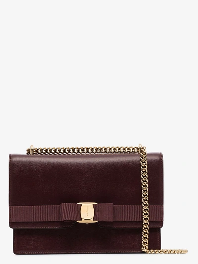 Shop Ferragamo Brown Vara Bow Detail Leather Shoulder Bag
