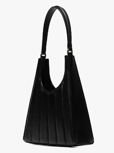 Shop Staud Black Striped Rey Leather Tote Bag