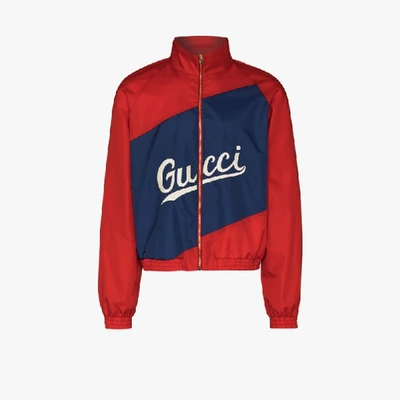 Shop Gucci Script Logo Two Tone Jacket In Red