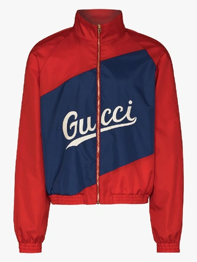 Shop Gucci Script Logo Two Tone Jacket In Red