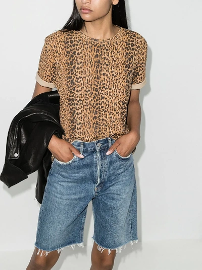 Shop Saint Laurent Leopard-print Short-sleeve T-shirt In Brown
