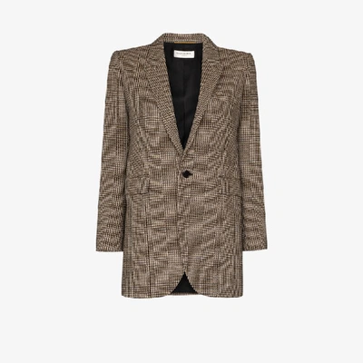 Shop Saint Laurent Prince Of Wales Tweed Blazer Jacket In Multicolour