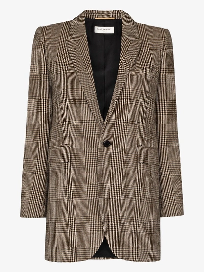 Shop Saint Laurent Prince Of Wales Tweed Blazer Jacket In Multicolour