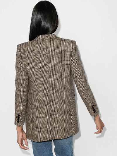 Shop Saint Laurent Prince Of Wales Tweed Blazer Jacket In Multicolour