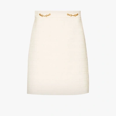 Shop Gucci Pink Horsebit A-line Tweed Mini Skirt