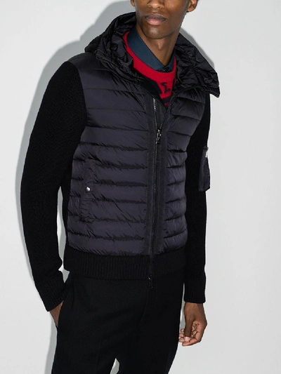 Moncler Wool Blend Tricot Down Jacket In Blue