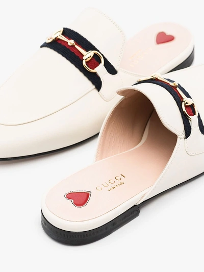 Shop Gucci White Princetown Web Stripe Leather Loafers In Neutrals