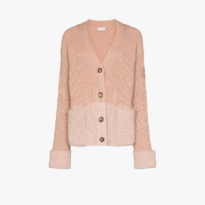 Shop Moncler Colour Block Ribbed Cardigan In Pink