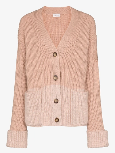 Shop Moncler Colour Block Ribbed Cardigan In Pink