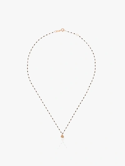 Shop Gigi Clozeau 18k Rose Gold 42 Cm Heart Beaded Necklace In R20 Black Rose Gold