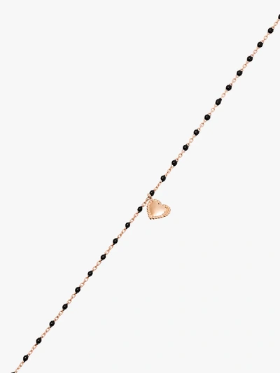 Shop Gigi Clozeau 18k Rose Gold 42 Cm Heart Beaded Necklace In R20 Black Rose Gold