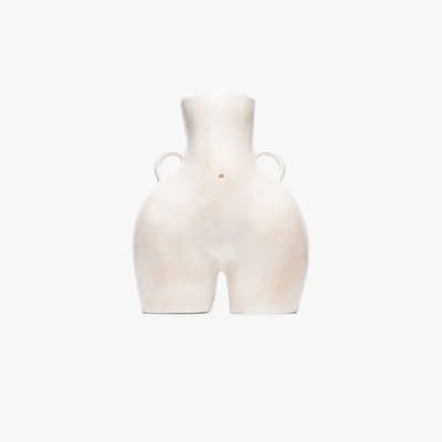 Shop Anissa Kermiche Neutral Love Handles Earthenware Vase In Neutrals