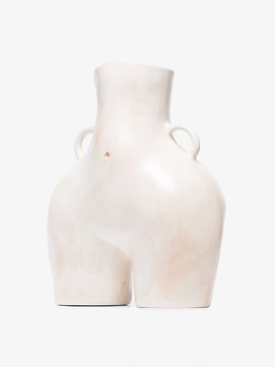 Shop Anissa Kermiche Neutral Love Handles Earthenware Vase In Neutrals