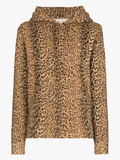 Shop Saint Laurent Leopard Print Cotton Hoodie - Women's - Cotton In Brown