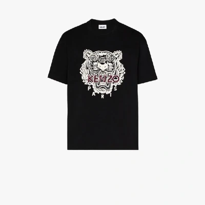 Shop Kenzo Tiger Embroidered Cotton T-shirt In Black