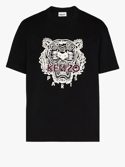 Shop Kenzo Tiger Embroidered Cotton T-shirt In Black