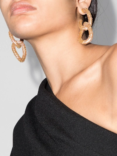Shop Oscar De La Renta Rose Gold Tone Crystal Drop Hoop Earrings In Light Rose