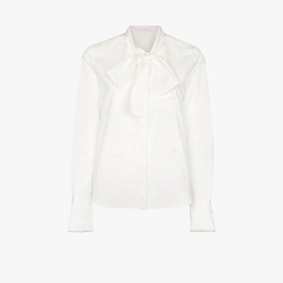 Shop See By Chloé White Embroidered Tie Neck Blouse