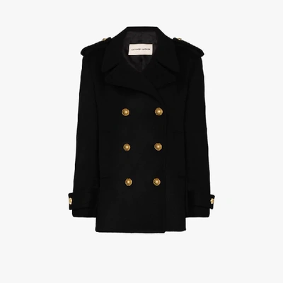 Shop Alexandre Vauthier Double-breasted Wool Peacoat In Black