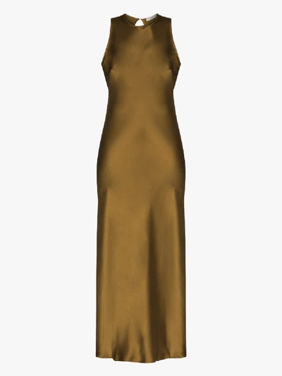 Shop Asceno Valencia Silk Midi Dress In Green