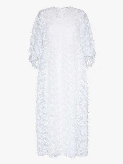 Shop Cecilie Bahnsen Karmen Sheer Floral Appliqué Silk Dress In White