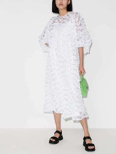Shop Cecilie Bahnsen Karmen Sheer Floral Appliqué Silk Dress In White