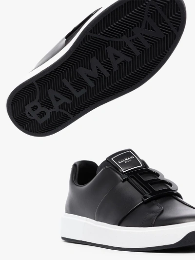 Shop Balmain Black B-court Leather Sneakers