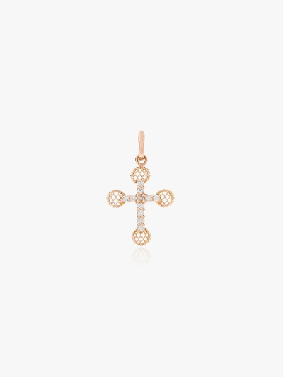 Shop Gigi Clozeau 18k Rose Gold Diamond Cross Charm Necklace