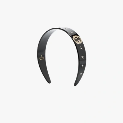 Shop Gucci Interlocking G Crystal-embellished Headband In Black