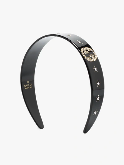 Shop Gucci Interlocking G Crystal-embellished Headband In Black