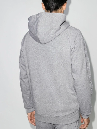 Shop Balmain Embossed Logo Zip-up Hoodie In Grey