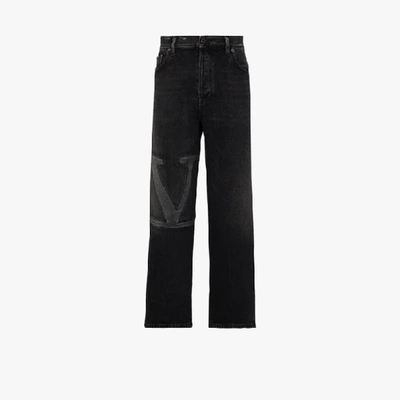 Shop Valentino Vlogo Cropped Jeans In Black